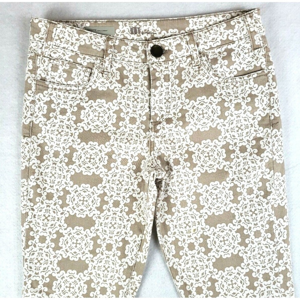 KUT from the Kloth Women 6 Brigitte Ankle Skinny Pants Cream White Geometric